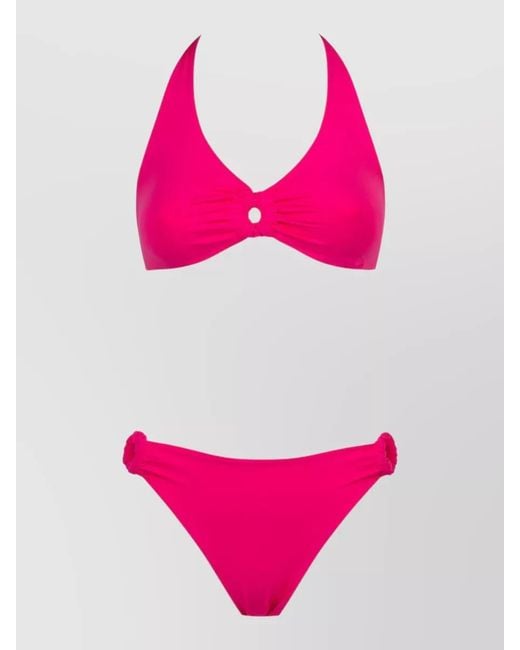 Fisico Pink Halterneck Bikini Swimsuit Ruched Ring Detail