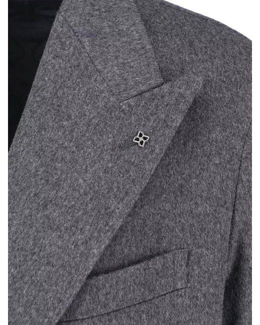 Tagliatore Gray Double Breasted Tailored Coat Side Pockets for men