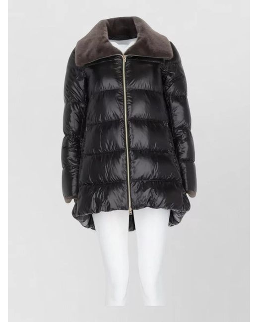 Herno Black Padded Jacket Lightweight Casual Style Faux Collar