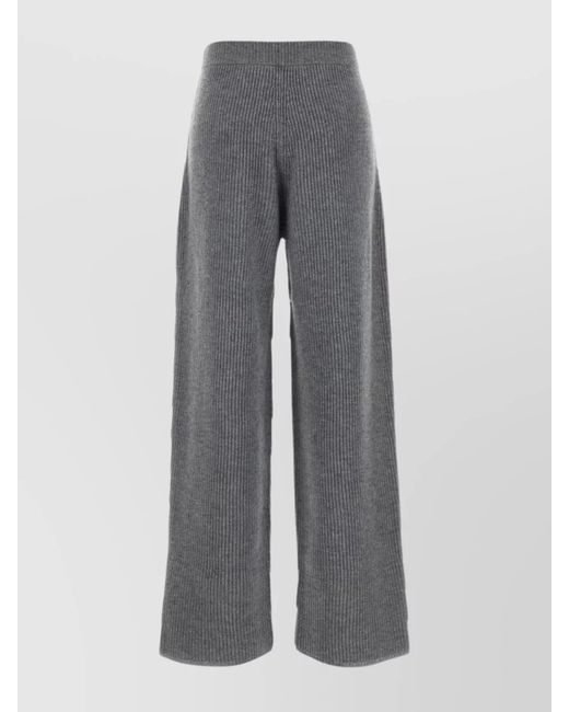 Sportmax Gray Wide-Leg Ribbed Trousers Elastic Waistband