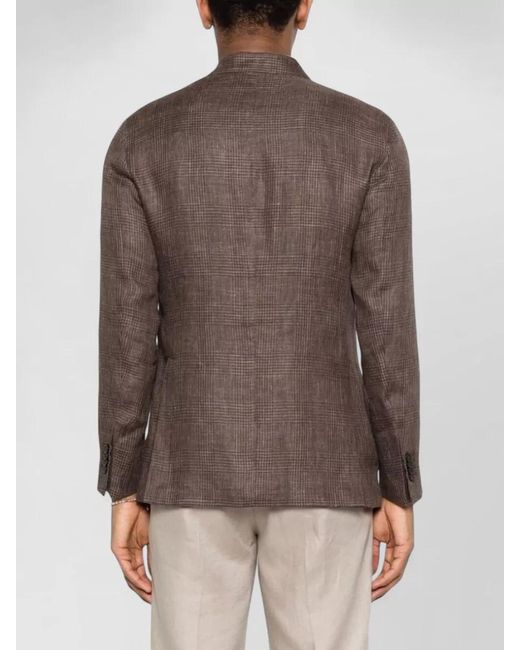 Boglioli Brown Linen Double Breasted Jacket Notch Lapels for men