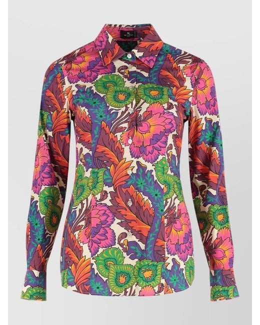 Etro Cotton Shirt Floral Pattern Tailored Collar