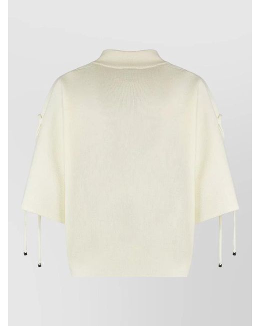 Max Mara White Wool Top High Neck Short Sleeves