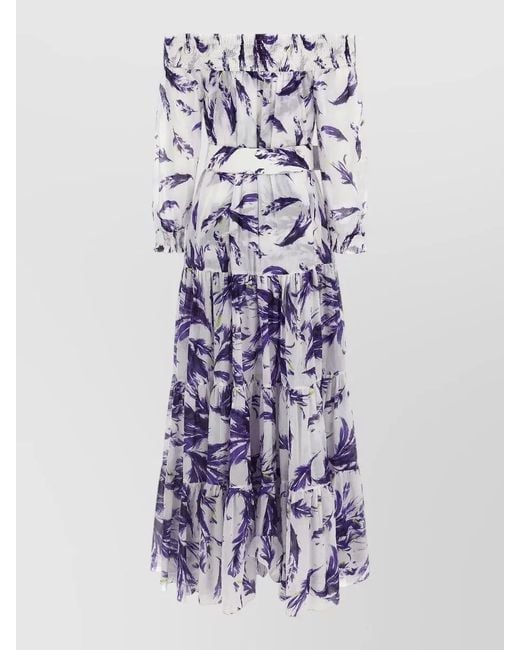 Samantha Sung Multicolor Eden Dress Belted Waist Feather Print