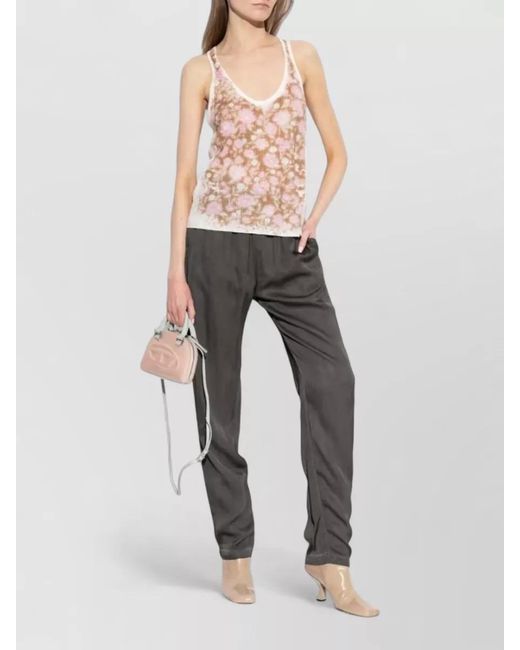 DIESEL Pink Floral Ribbed Knit Sleeveless V Neck Top