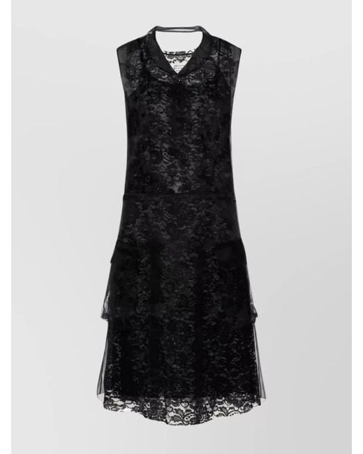 Maison Margiela Black Sleeveless Lace Trim Buttoned Layered Midi Dress