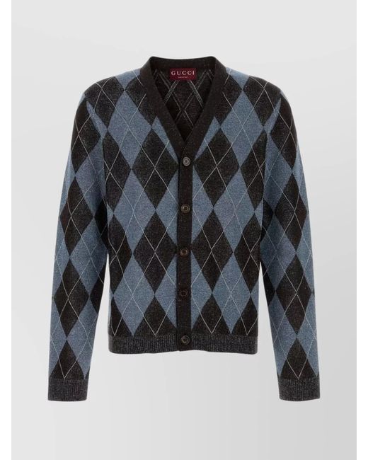 Gucci Black Argyle-Patterned Cardigan for men