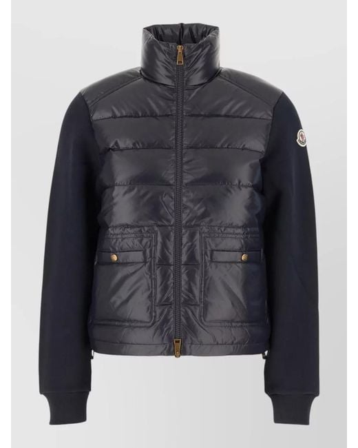 Moncler Black Cotton Blend Tricot Cardigan High Collar