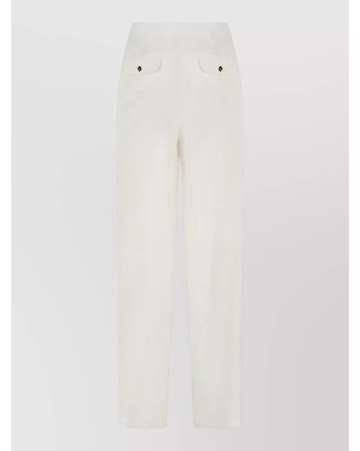 Elisabetta Franchi White High Waist Straight Leg Tailored Trousers