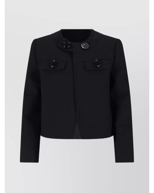 Céline Blue Buttoned Cropped Jacket Round Neck