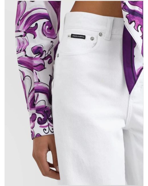 Dolce & Gabbana White Cotton Wide-Leg Trousers
