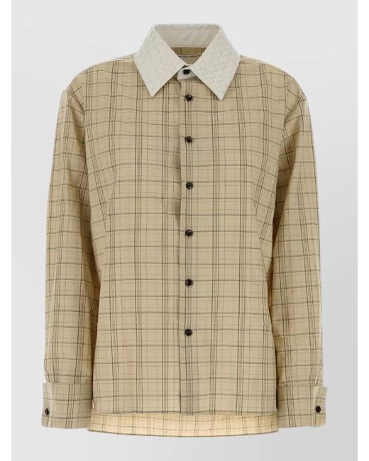Bottega Veneta Natural Wool Shirt Check Pattern Long Sleeves for men