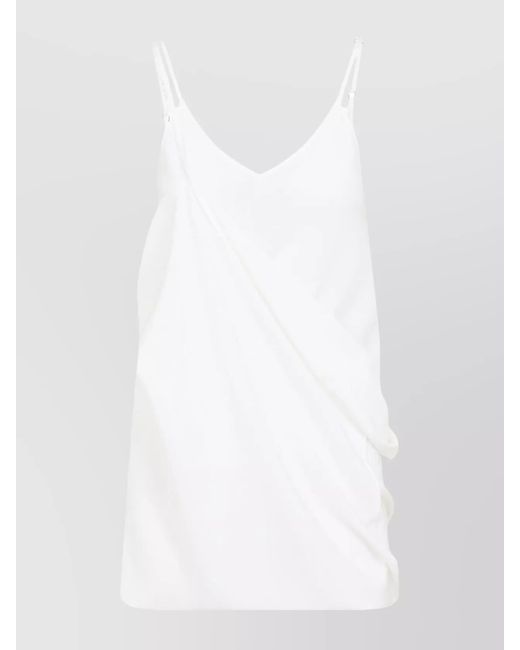 MM6 by Maison Margiela White Silk Draped V-Neck Mini Dress