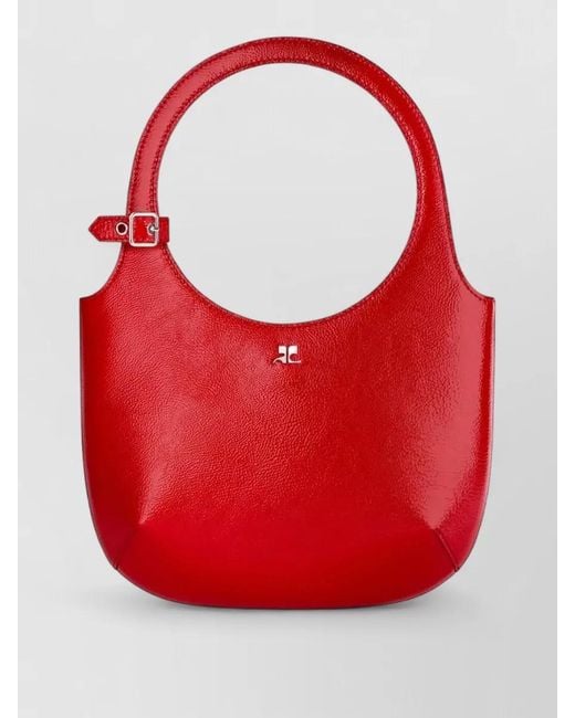 Courreges Red Shoulder Bag Buckle Detail Circular Handle