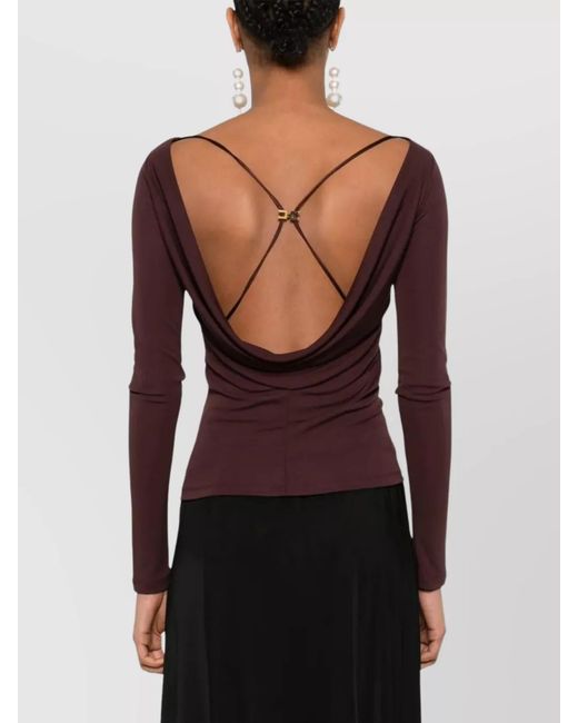 Elisabetta Franchi Purple Appliqué Logo Boat Neck Top
