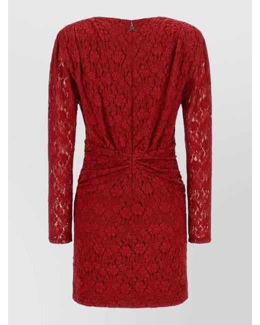 ROTATE BIRGER CHRISTENSEN Red Lace Dress Fitted Silhouette Floral Design