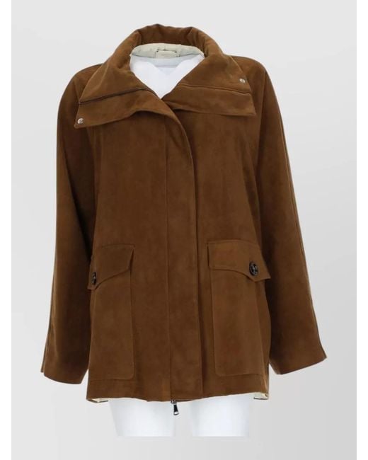 Alysi Brown Coat Front Pockets And Long Sleeves