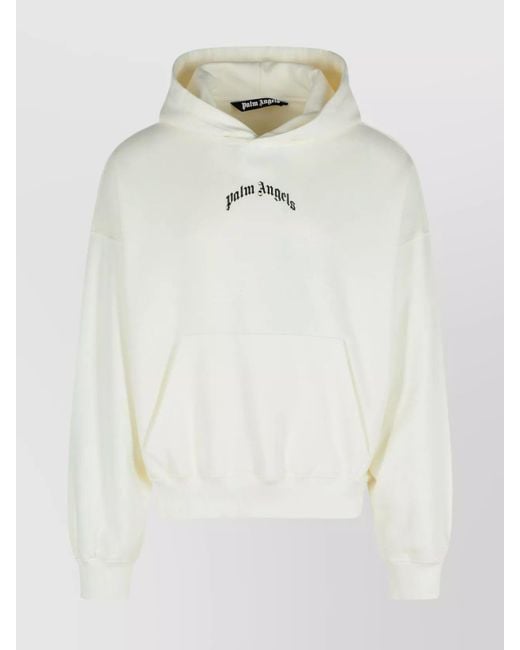 Palm Angels White Logo Print Cotton Hoodie for men