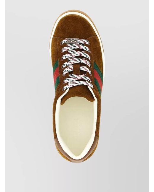 Gucci Brown Ace Suede Sneakers Nastro Web Detail for men