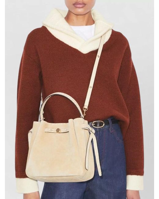 Tory Burch Natural Romy Suede Leather Bucket Tote Bag