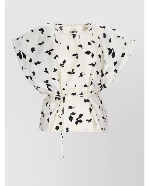 Alysi White Top Ribbon Detail Abstract Print Drawstring