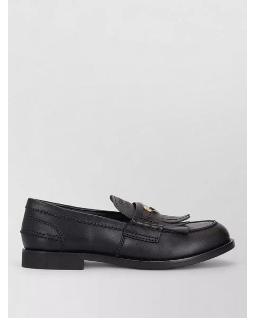 Miu Miu Black Leather Brogues Fringe Detail Casual Style