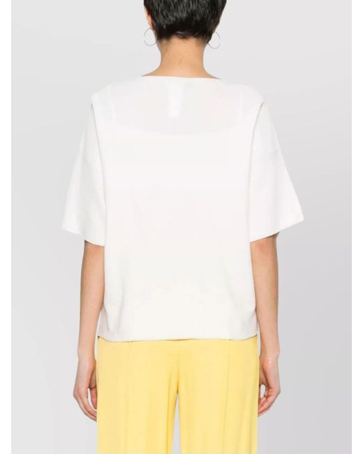 Fabiana Filippi White Cotton Fine-Knit Boat-Neck Short-Sleeve Sweater