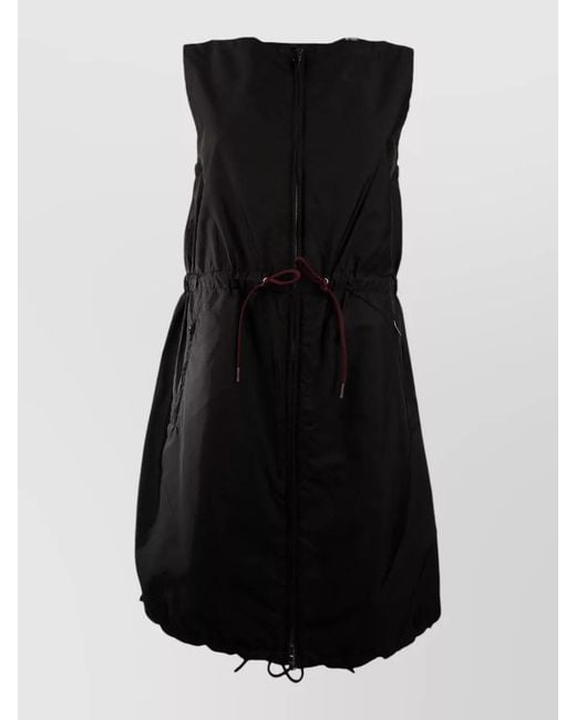 Prada Black Sleeveless Jacket Drawstring Waist Zip Pockets