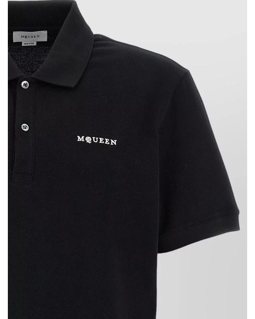 McQueen Black Cotton Piqué Short-Sleeve Polo Shirt for men
