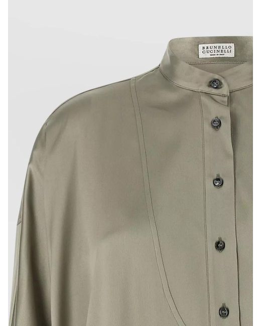Brunello Cucinelli Green Silk Korean Collar Shirt