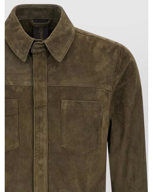 Giorgio Brato Green Suede Shirt Jacket Chest Pockets Long Sleeves for men