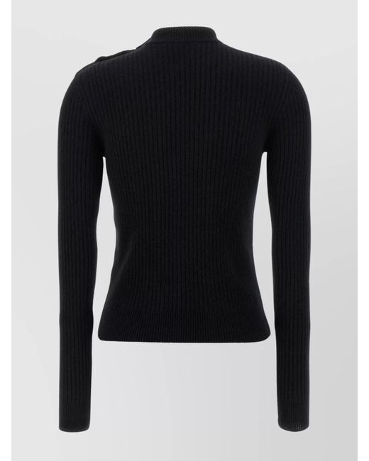 Balmain Blue Cashmere Wool Ribbed Slim-Fit Crewneck Jumper