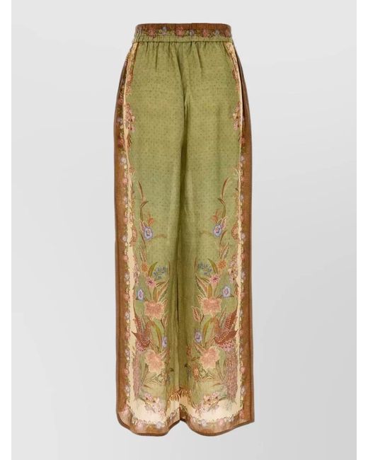 Zimmermann Natural Silk Indra Wide Leg Pant Floral Embroidery