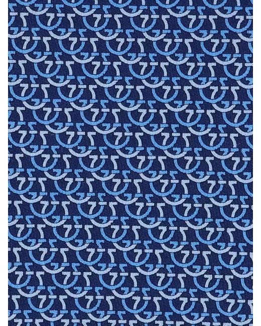 Ferragamo Blue Silk Tie Gancini Circle Pattern for men