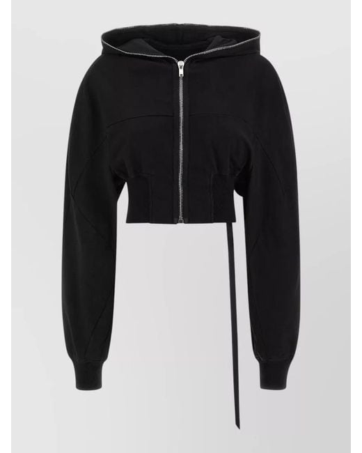 Rick Owens Black Collage Gimp Cropped Hooded Sweatshirt Jacket