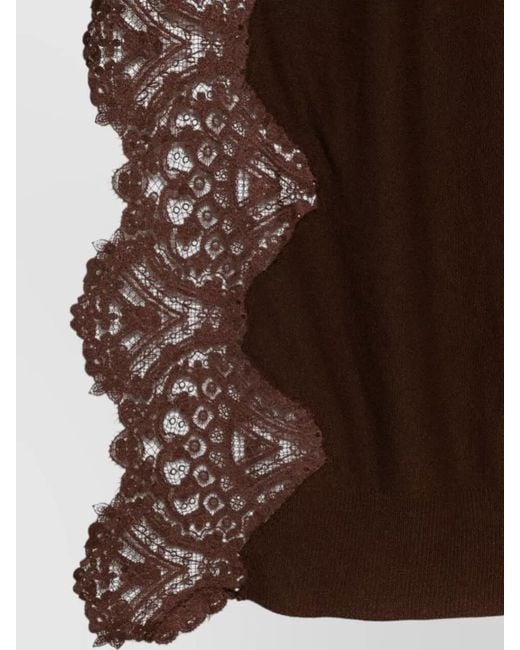 Ermanno Scervino Brown Cashmere Stole Lace Detailing Lightweight Design