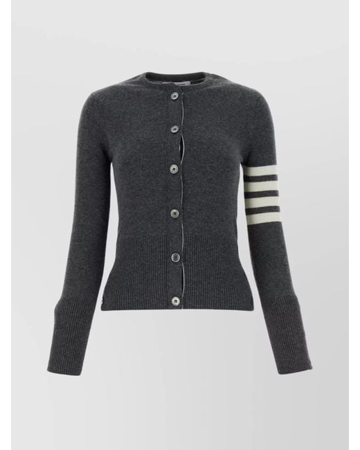 Thom Browne Black Cashmere Ribbed 4-Bar Stripe Cardigan