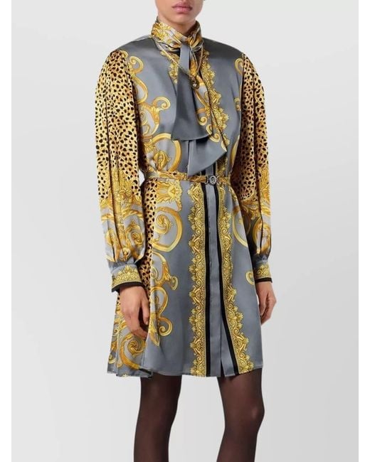 Versace Blue Silk Printed Mini Dress