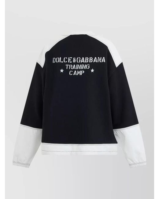 Dolce & Gabbana Blue Cotton Sweatshirt Contrast Sleeves V Neckline for men