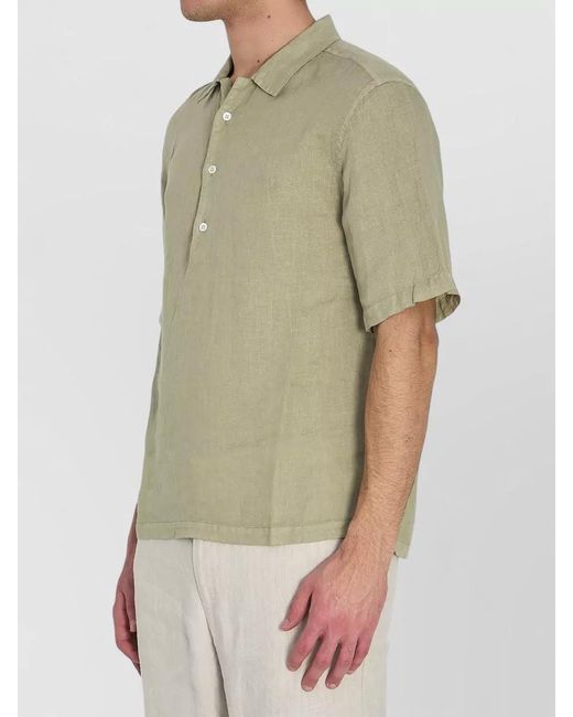 Barena Green Linen Regular-Fit Short-Sleeve Shirt for men