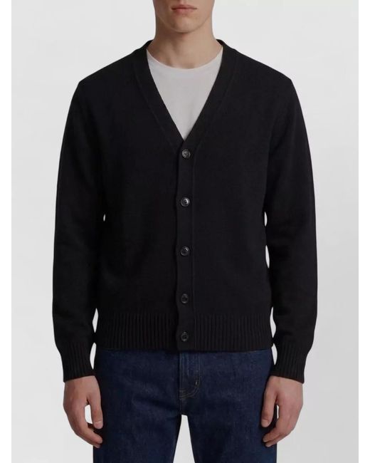 AMI Blue Cashmere V-Neck Ribbed Regular-Fit Cardigan for men