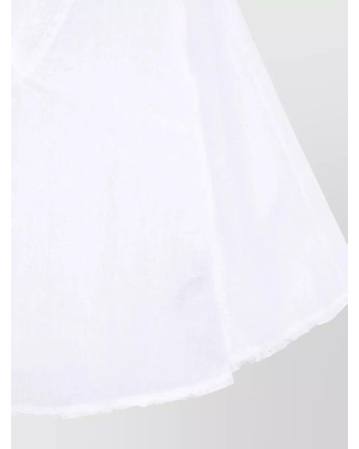 120% Lino White V Neck Blouse Sheer Sequin Flared Sleeves