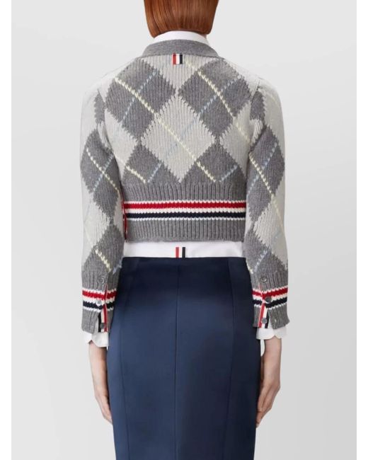 Thom Browne Gray Wool Argyle Chunky-Knit Cropped V-Neck Cardigan