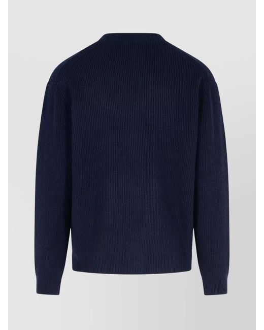 Maison Kitsuné Blue Cashmere Blend Ribbed V-Neck Cardigan for men