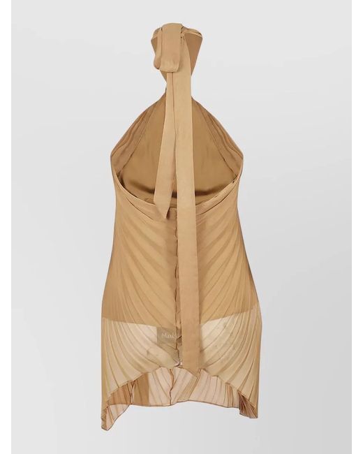 Max Mara Natural Halterneck Top Asymmetric Hem Pleated Sheer