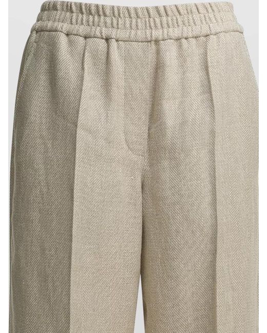 Brunello Cucinelli Natural Linen Blend Wide-Leg Trousers