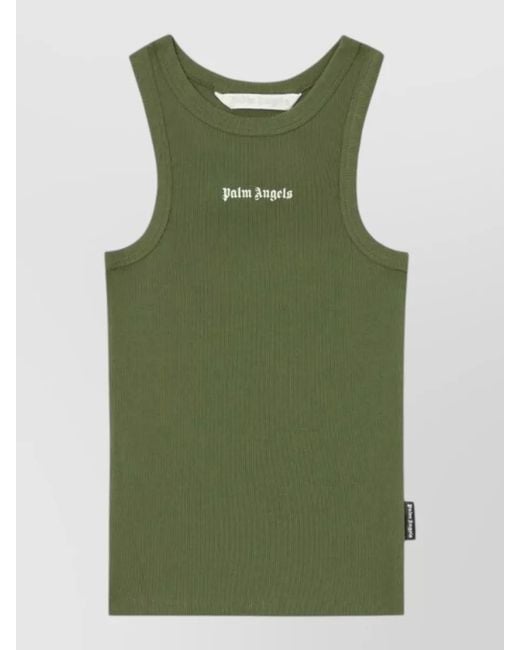 Palm Angels Green Logo Rib Tank Top Sleeveless Design
