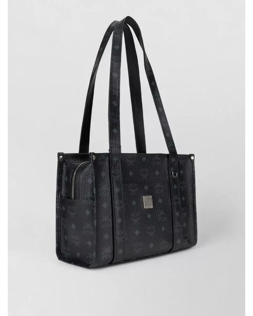 MCM Black Aren Tote Bag Coated Cotton Monogram