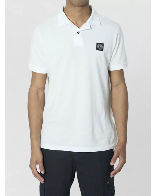Stone Island White Stretch Cotton Piqué Polo Shirt Slim Fit for men