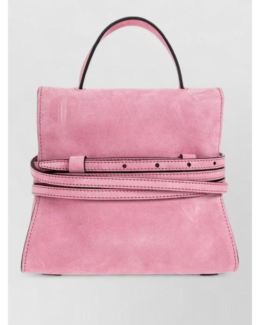 Moschino Pink Shoulder Bag Suede Finish Adjustable Strap Buckle
